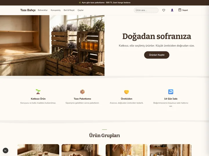 Taze & Doğal temasının uygulanmış hâli — Gıda & organik